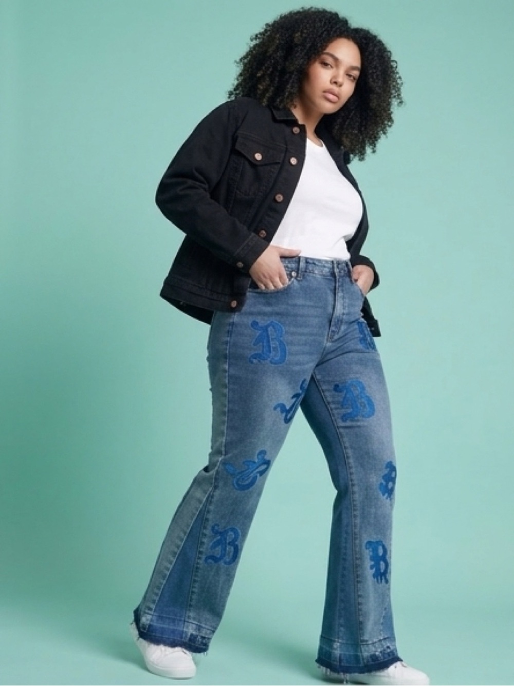 Chrome Hearts Blue Embroidered Wide-Leg Jeans